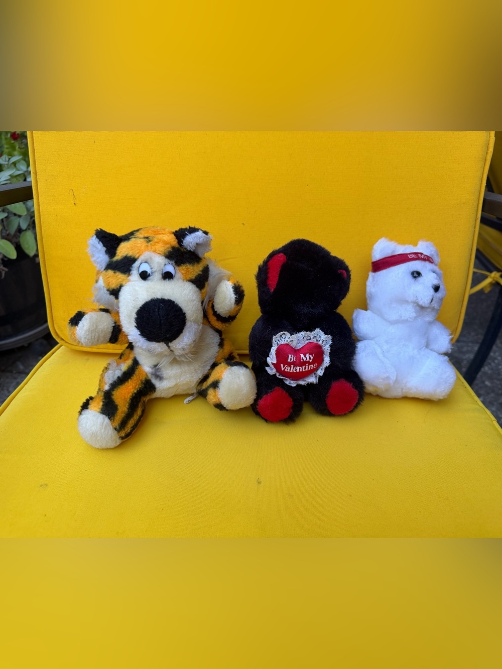 Black bear, white bear, and tiger Plush stuffed animals with Red Accents